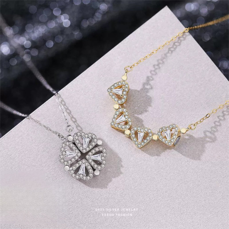 純銀一款多戴四葉草項鍊女設計感高級感輕奢S925愛心鎖骨鏈