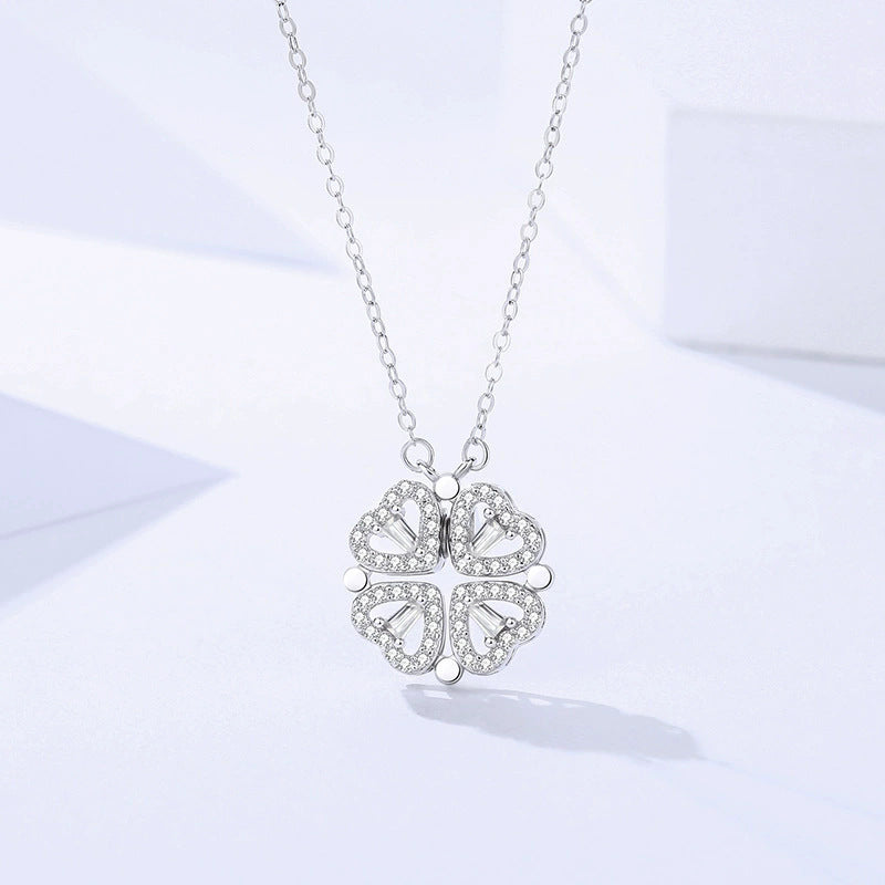 純銀一款多戴四葉草項鍊女設計感高級感輕奢S925愛心鎖骨鏈